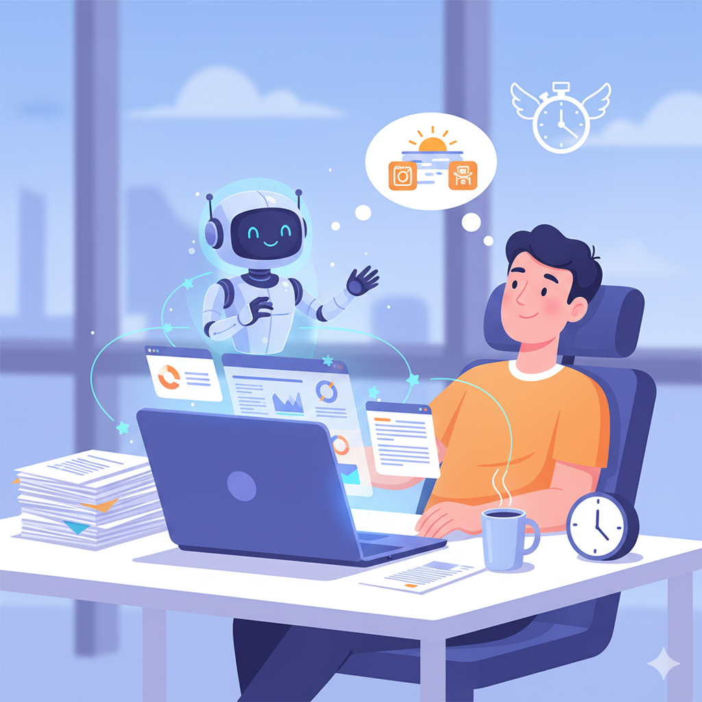 AIに仕事をしてもらって作業効率が10倍になっている絵