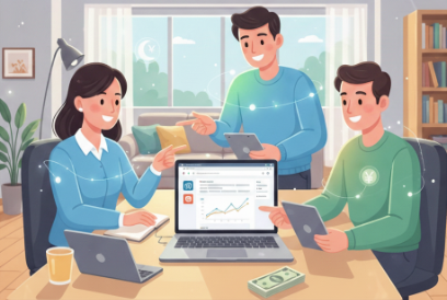 AIブログで収入が増え幸せそうな家族の絵